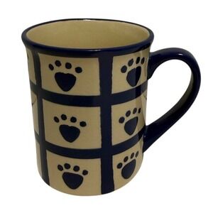 PetRageous Designs Blue Cream Paw Print Stoneware Coffee Mug Hand-Crafted 4.25in